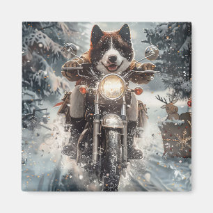 American Akita Dog Riding Motorcycle Christmas  Magnet