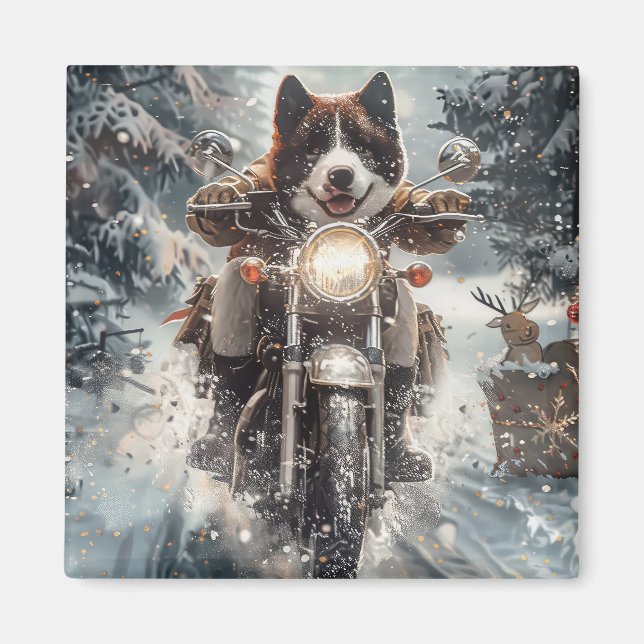 American Akita Dog Riding Motorcycle Christmas  Magnet (Front)
