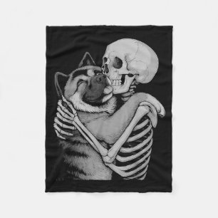 American Akita Skeleton Hug Halloween Dog Lover Fleece Blanket