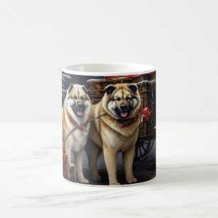 American Akita Snowy Sleigh Ride Christmas Decor Coffee Mug
