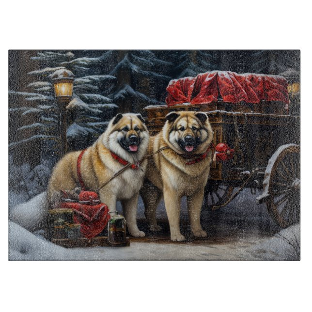 American Akita Snowy Sleigh Ride Christmas Decor Cutting Board (Front)