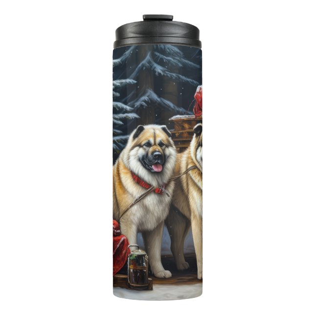 American Akita Snowy Sleigh Ride Christmas Decor Thermal Tumbler (Front)