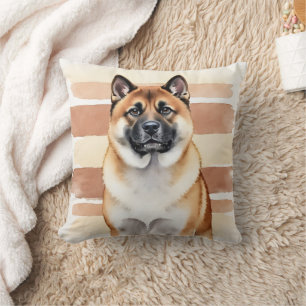 American Akita Watercolor Warm Stripe Pet Art Cushion