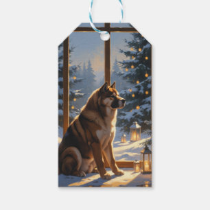 American Akita With Christmas Lights Holiday Gift Tags