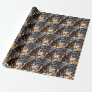 American Akita With Christmas Lights Holiday Wrapping Paper