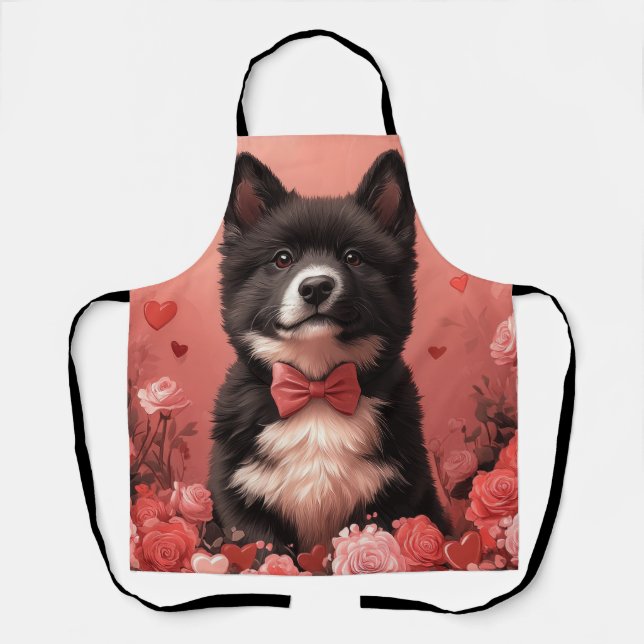American Akita with Roses - Valentine's Day Apron (Front)