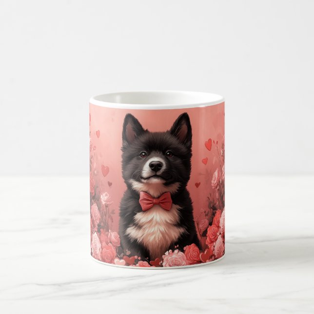 American Akita with Roses - Valentine's Day Coffee Mug (Center)