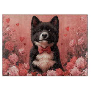 American Akita with Roses - Valentine's Day Cutting Board