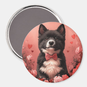 American Akita with Roses - Valentine's Day Magnet