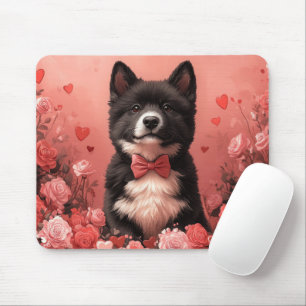 American Akita with Roses - Valentine's Day Mouse Pad