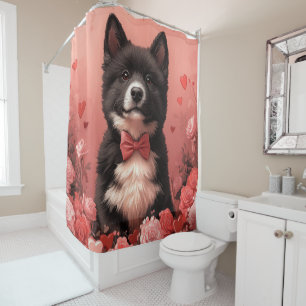 American Akita with Roses - Valentine's Day Shower Curtain
