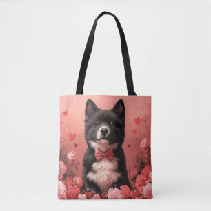 American Akita with Roses - Valentine's Day Tote Bag