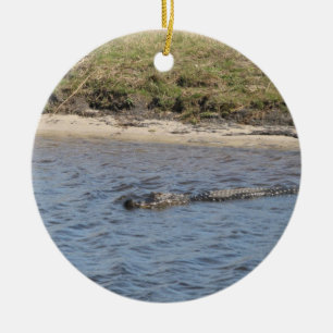 American Alligator Swimming in a Marsh River   Ceramic Ornament