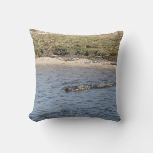 American Alligator Swimming in a Marsh River  Cushion