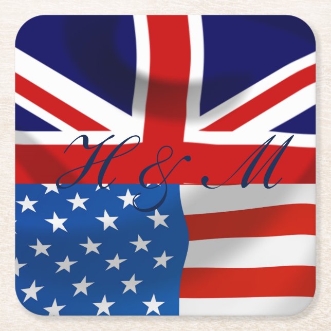 American and British flags,  Royal Wedding Square Paper Coaster (Front)