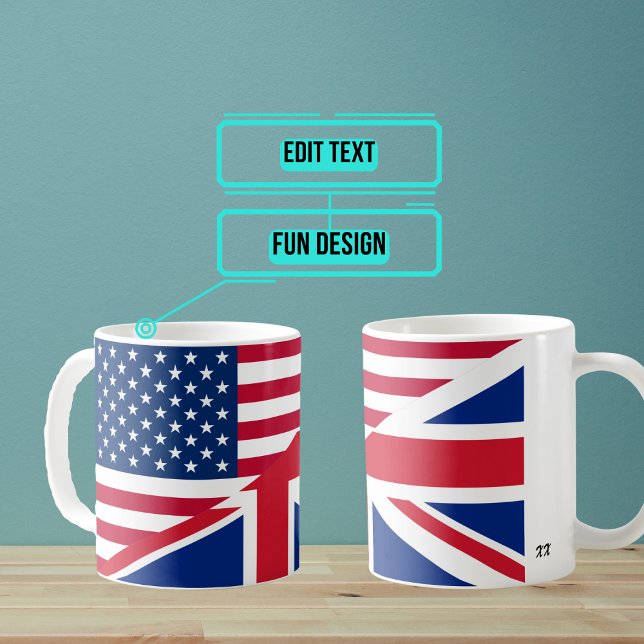 American and British Merged Flag Mug (This design combines the USA stars and stripes with the aspects of the Union Jack.)
