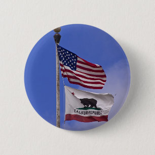 AMERICAN AND CALIFORNIA STATE flags 6 Cm Round Badge