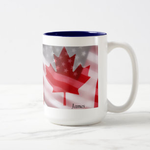 American and Canadian flags coffee mug