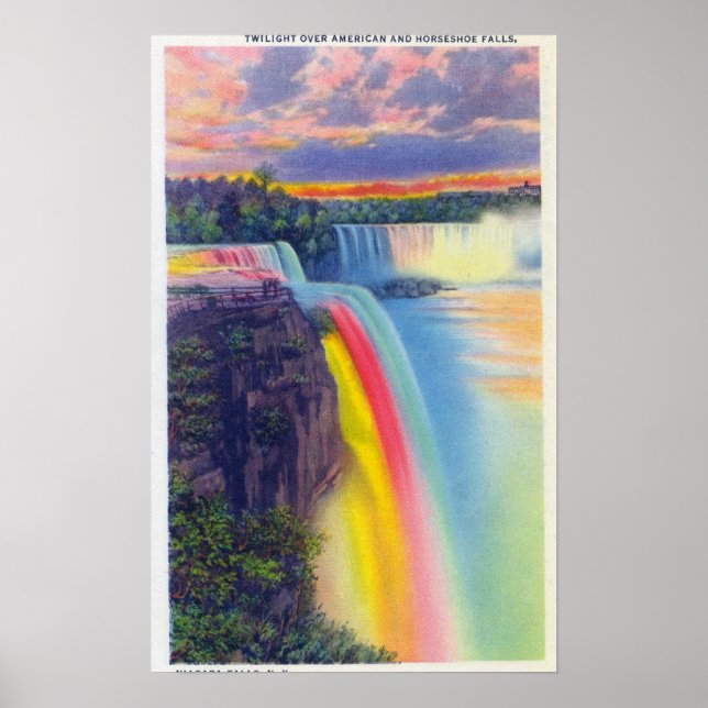 American and Horseshoe Falls at Dusk Poster (Front)