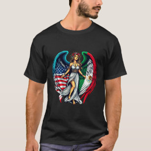 American and Mexico Flag Angel woMan Patriotic Art T-Shirt