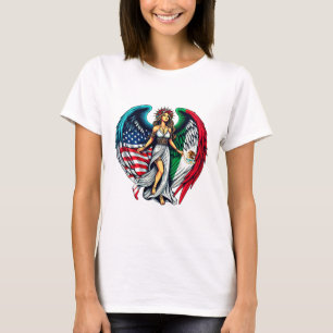 American and Mexico Flag Angel woMan Patriotic Art T-Shirt