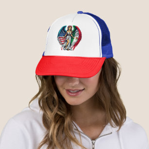 American and Mexico Flag Angel woMan Patriotic Art Trucker Hat