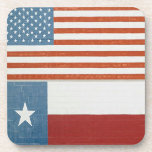 American and Texas Flag USA Red White and Blue Coaster