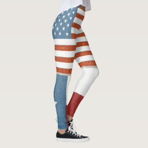 American and Texas Flag USA Red White and Blue Leggings