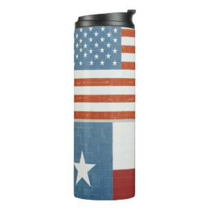 American and Texas Flag USA Red White and Blue Thermal Tumbler