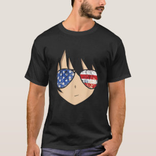 American Anime Face USA Sunglasses 4th of July  T-Shirt
