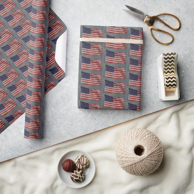 American Artistic Red White and Blue Flag Pattern Wrapping Paper (Crafts)