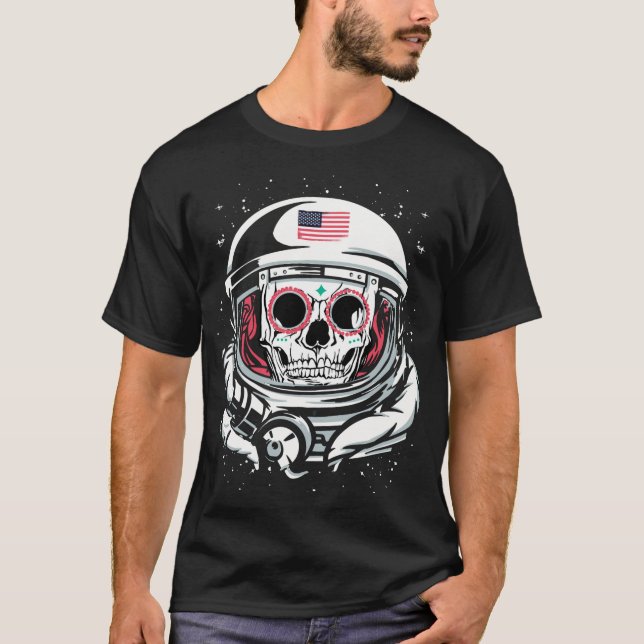 American Astronaut Helmet Skull Day Of The Dead T-Shirt (Front)