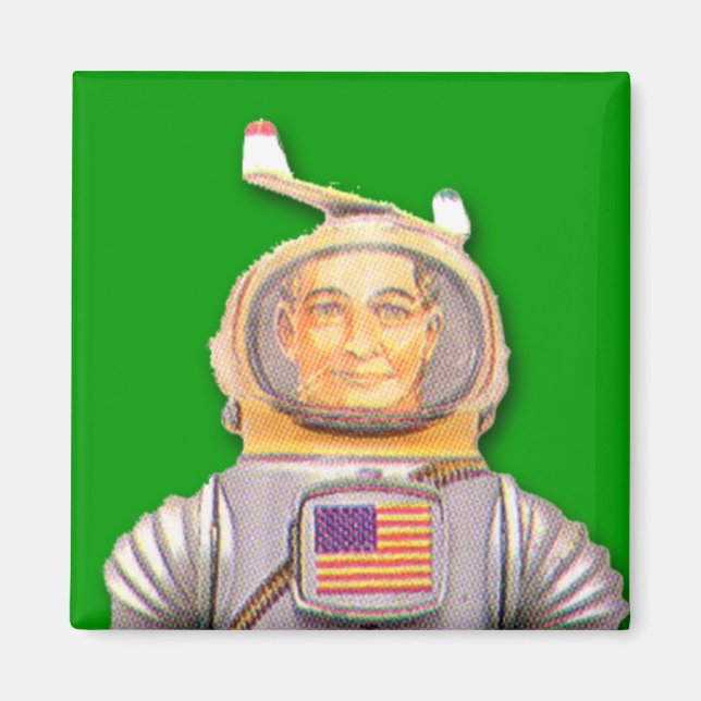 American Astronaut Toy Robot Square Magnet (Front)