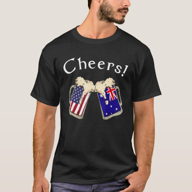 American Australian Patriot US Flag Beer Australia T-Shirt (Front)