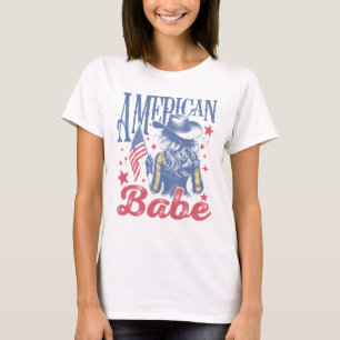 American Babe Cowgirl in Hat 4th of July Patriotic T-Shirt