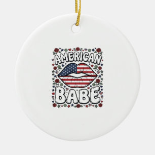 American Babe Patriotic Vintage Engraving Design_1 Ceramic Ornament