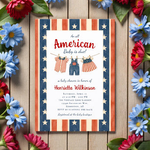 American Baby Shower Red White Blue Stripes Stars Invitation