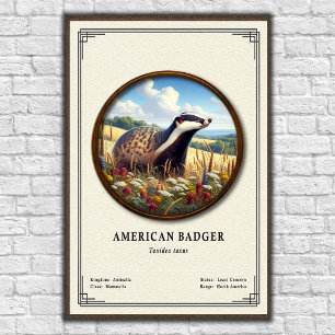 American Badger Zoology Series Poster