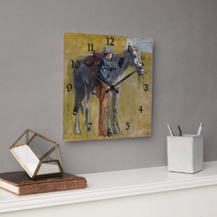 American Badlands: Old West Cowboy with Horse Square Wall Clock