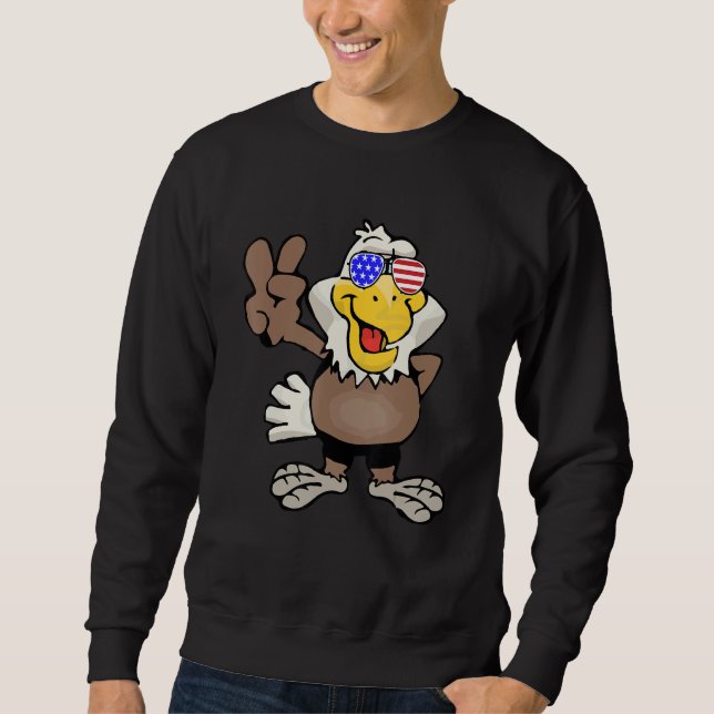 American Bald Eagle 4th of July Peace Sign Bird Lo Sweatshirt (Front)