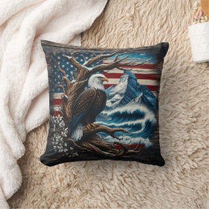 American Bald Eagle Against Mountain Backdrop Cushion