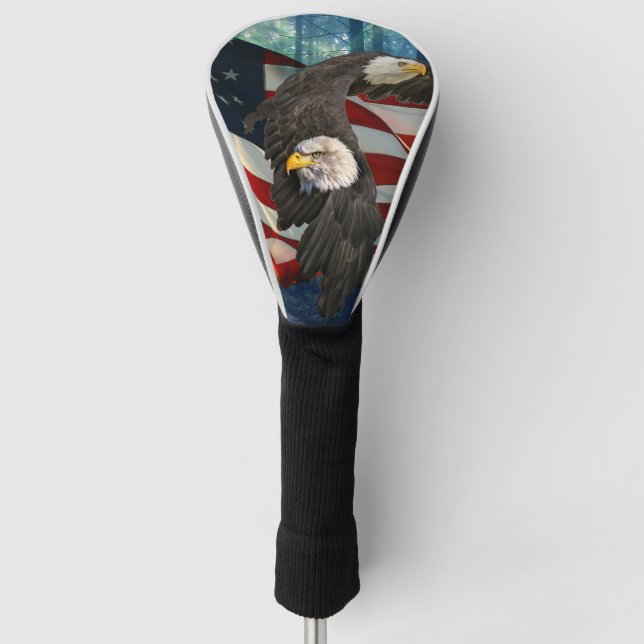American Bald Eagle American Flag Golf Head Cover (Front)