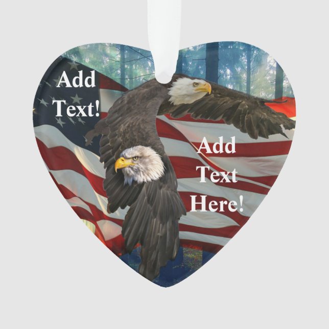 American Bald Eagle American Flag Ornament (Front)