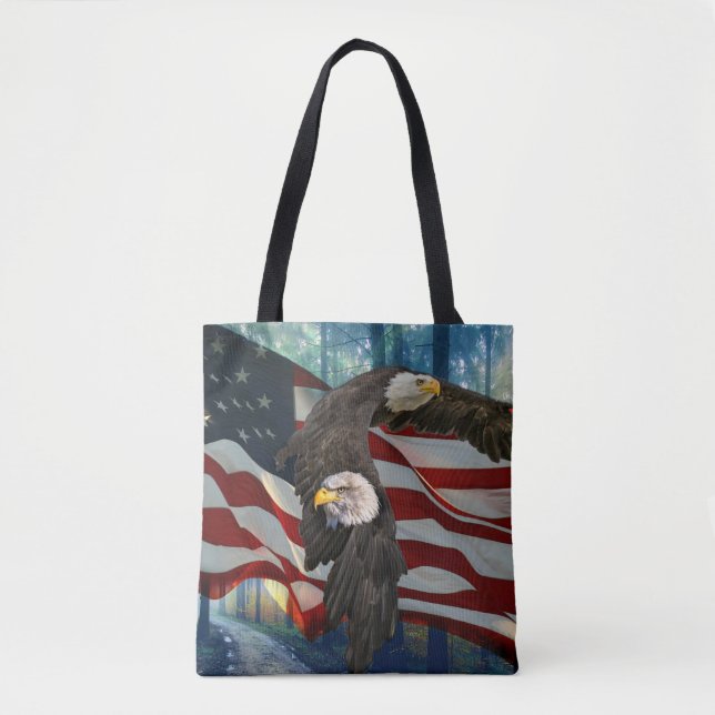 American Bald Eagle American Flag Tote Bag (Front)