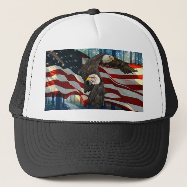 American Bald Eagle American Flag Trucker Hat (Front)