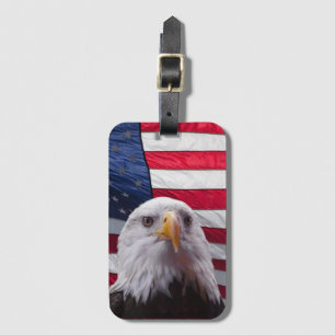 American Bald eagle and American Flag Luggage Tag