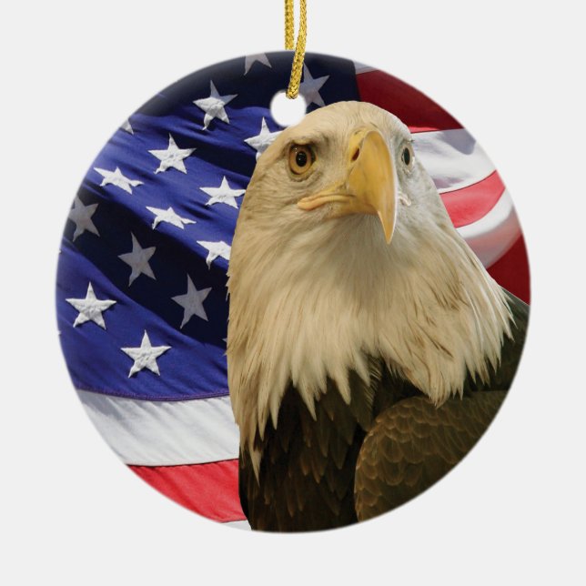 American Bald Eagle and Flag Ceramic Tree Decoration (Front)