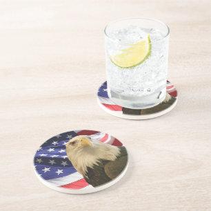 American Bald Eagle and Flag Coaster