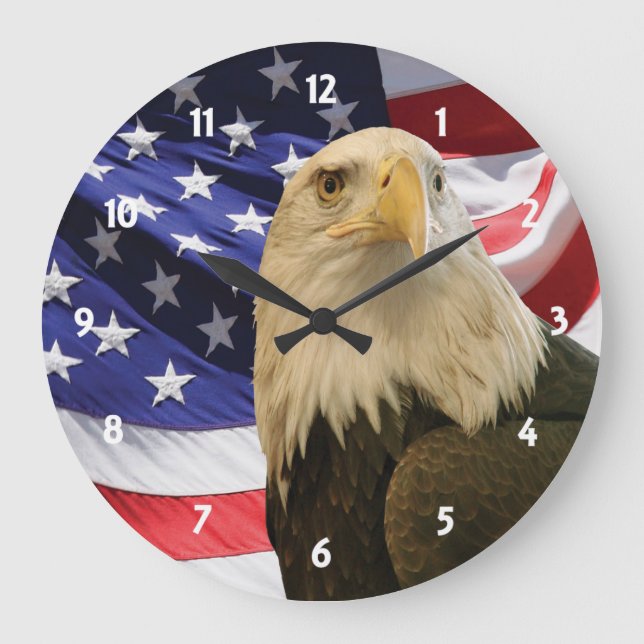 American Bald Eagle and Flag Large Clock (Front)