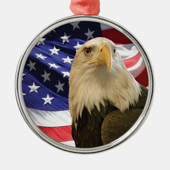 American Bald Eagle and Flag Metal Ornament (Front)
